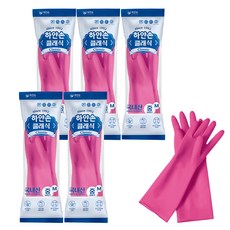韓國產 白手 經典橡膠手套, 5套, 中(M), 粉紅色