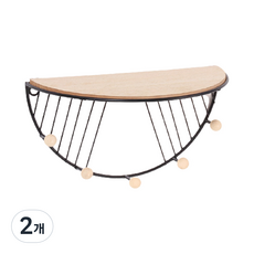 라운드철제 나무 선반 후크걸이 대형 YT_RA1127, 블랙, 2개