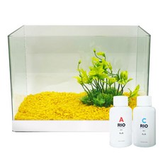 Rora Pet 自然加濕器魚缸 + 人造水草 + 彩色石 + 硝化菌 + 除氯劑, 亮黃色(彩色石), 隨機出貨(人造水草)