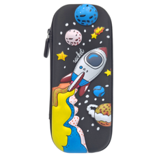 兒童鉛筆盒 3D立體 大容量 火箭太空船造型, 黑色, 1個