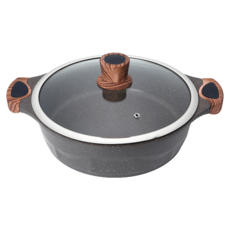 cook power 鍋寶 籌造大理石不沾湯鍋 28cm 4.3L, 黑灰色 + 木紋色, 1個