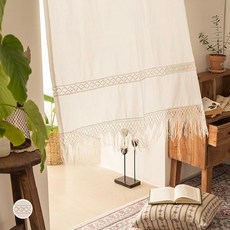 DECOVIEW 蕾絲流蘇透光窗簾, 白色象牙