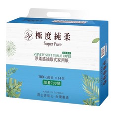 SUPER PURE 淨柔感抽取式花紋家用紙, 14包, 6袋