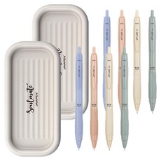 자바펜 제트라인 비즈 빈티지 볼펜 0.5mm 4종 + 소울메이트 펜트레이 세트, 블루, 올리브, 피치, 옐로우(볼펜), 베이지(펜트레이), 2세트