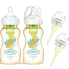 닥터브라운 옵션스 플러스 데코 와이드넥 PPSU 젖병 2p + 통기시스템 2p 세트, 브라운, 270ml, 1개