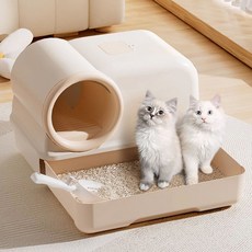 딩동펫 밀폐형 샌드박스 고양이 화장실, 베이지, 1개