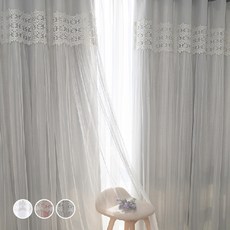 NuvoDeco 雙層刺繡綻放窗簾 2入 + 窗簾綁帶 + 掛鉤, 灰色