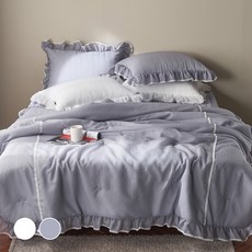 BLANcVIEW Hyacinth雪白泡泡紗荷葉邊夏季被, 灰色