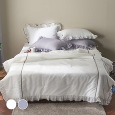 Blancview 風信子雪花泡泡紗夏季棉被床罩 + 枕頭套組, 白色