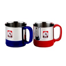 ZEBRA THAILAND 304不銹鋼馬克杯套裝 300cc 2入 PP聚丙烯把手 耐熱130°C 適合露營用、漱口水杯, 紅+藍, 1組