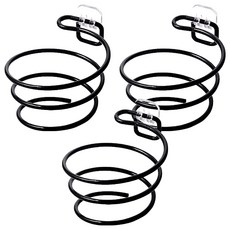 免打孔吹風機收納壁掛架, 螺旋設計, 金屬烤漆, 帶插頭卡位, 黑色, 3個