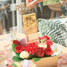 ASPASIA 人造香皂花 康乃馨 艾薛爾反轉零用錢盒 + 獎狀卡 + 留言插牌, 紅色