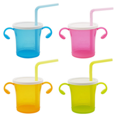 AGAFURA 雙耳吸管杯, 粉色+橘色+藍色+綠色, 180ml, 1組