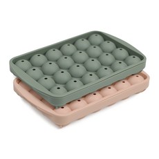 incoc 矽膠圓形製冰盒 24格 2件組, 1套, 橄欖綠, 粉紅色