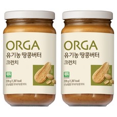 올가홀푸드 100% 유기농 땅콩버터 크런치, 220g, 2개