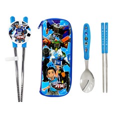 LE BARN 衝鋒戰士孩童學習筷+基本餐具組+餐具袋, 學習筷+湯匙+筷子+餐具袋, 混色