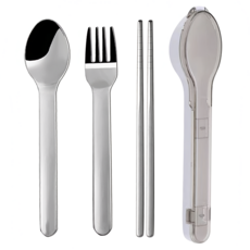 不鏽鋼餐具組, 筷子 + 湯匙 + 叉子, 灰色, 1組