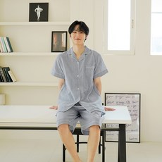 PALAN 情侶款週末條紋泡泡紗上下睡衣套裝