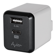 Avier PD3.0 + 2.4A USB-A/USB-C 電源供應器 30W PD快速充電 多重保護 全球通用 原廠保固 折疊式收納, 灰色, 1個