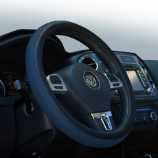 CHAMOA 頂級汽車方向盤套 雙色皮革原廠型, 海軍藍 + 單色黑