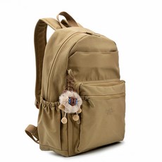 MissBaek 女用 Morning 輕量尼龍工裝後揹包 + 水豚鑰匙圈套組, 沙米色