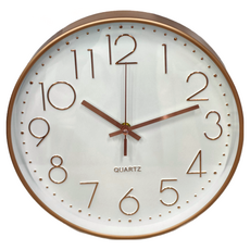 北歐風靜音時鐘, 靜音款, 塑料+玻璃材質, 噴漆黑底玫瑰金, 29cm, 白底玫瑰金 + 玫瑰金字體, 1個