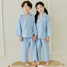 아동용 클래식 긴팔체크 학생 상하세트