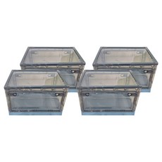 三開摺疊收納箱 黑透 塑料, 黑透名片 + 藍色, 736 大號(51.5 x 36 x 30cm), 4個