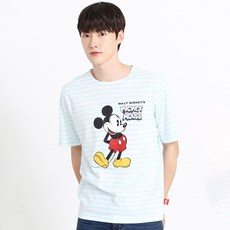 홀하우스 남녀공용 빅 미키 스트라이프 통기성 반팔 티셔츠 HM2TSU132