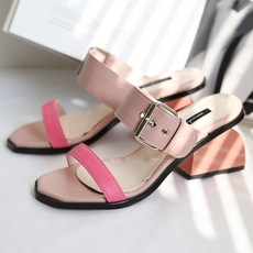 단골언니 여성용 트렌디 굽 배색 뮬 슬리퍼 셀리나