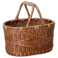 MAISONINDAHRATTANSHOP 橢圓形手柄藤編籃 野餐籃 禮物 收納 F205, 混合顏色, 1個