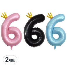 joyparty 鋁箔皇冠數字大6氣球3件組, 藍色, 黑色, 粉紅色, 2套