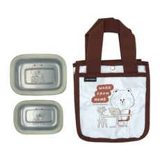 Hiromimi LINE FRIENDS 宅家手提保鮮盒3件組 外層塑膠PP材質 內層304不鏽鋼 輕便袋, 熊大, 1組