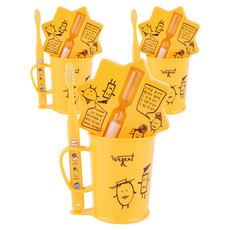 WEDENT 威登 兒童牙刷 6~8歲 + 漱口杯 + 沙漏組 黃色, 3套