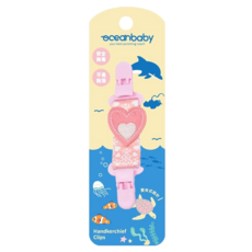oceanbaby 手帕夾 安全無毒, 無奶嘴, 粉色雙子心, 1個