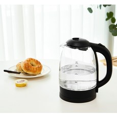 홈플래닛 스테인레스 SUS304 무선 유리 전기주전자 1.7L, KEGX8009-GS(블랙)