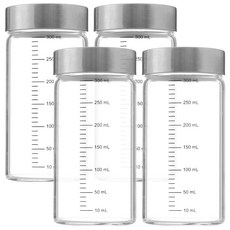 comet 家用耐熱玻璃刻度玻璃瓶 含蓋子, 300ml, 4個