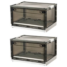 三開摺疊收納箱 BF066 三面開口 密封防潮防蟲, 大號(51 x 36 x 30cm), 黑透名片 + 白色, 2個