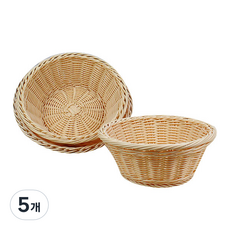 韓國 Good Friend PP仿藤編籃 迷你圓形籃, 淺米色, 5個