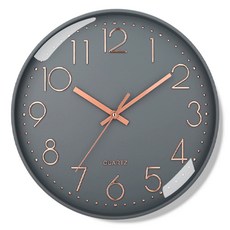 홈브로 무소음 모던 원형 벽시계 30cm, 로즈골드 그레이