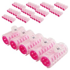 CHILSUNG 髮夾式髮捲 5入, 髮捲(粉紅色), 髮夾(透明), 12個