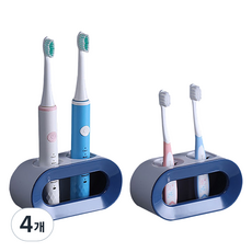 Wonine 免鑽孔黏貼式 2孔牙刷架, 4個, 藍色