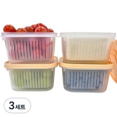 DailyPick 方形蔬果瀝水保鮮盒4入組 米色, 3組