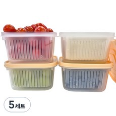 DailyPick 方形蔬果瀝水保鮮盒4入組 米色, 5組