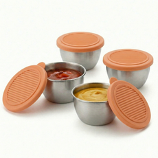 온핏업 뚜껑있는 스텐 종지 소스볼, 4개, 오렌지뚜껑 + 용기4P