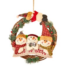 三雪人麻布英文藤圈, 適用年齡3歲以上, 13吋, 1個, Traditional Christmas