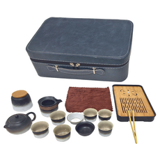 麂皮旅行茶具套組 (漸層西施) 陶瓷 中國製, 藍色, 1組