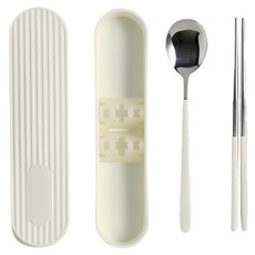 七廚房 Bonio 靜音便攜式午餐盒和餐具盒套裝, 湯匙 + 筷子 + 餐具盒, 白色