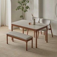 파로마 채튼D 통세라믹 원목식탁 + 의자 + 벤치세트 4인 방문설치, 베이지상판+월넛원목, 일반 2 + 벤치 1