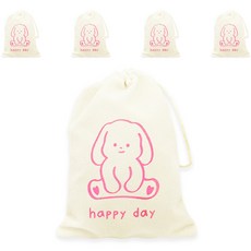 Donna&deco 愛心兔子象牙白束口袋 13 x 18 cm, 5個, 粉紅色